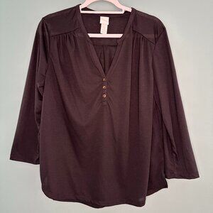 H&M Black V-Neck Henley Blouse - Large